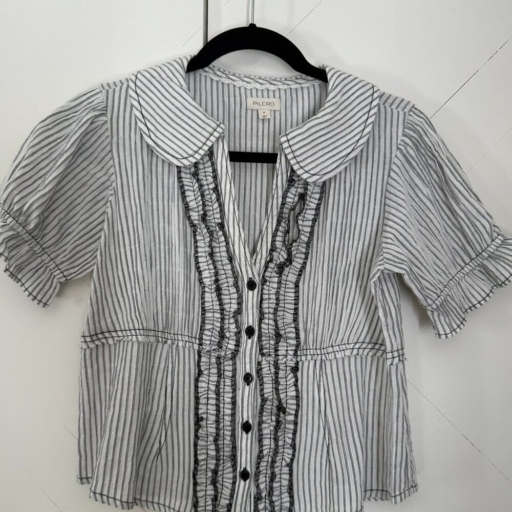 Pilcro: Black The Keira Collared Button-Front Blouse Size Small
